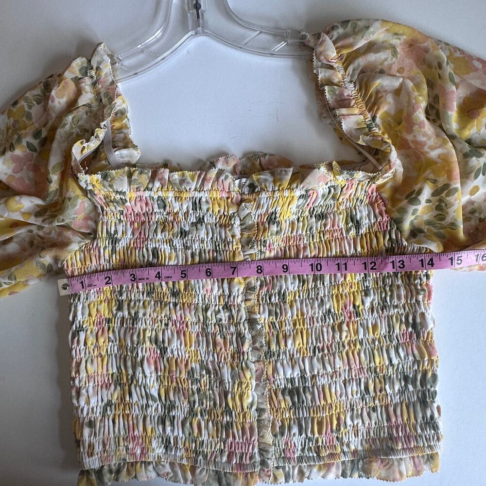 Astr Pastel Floral Smocked Square-Neck Blouse in Yellow and Pink - Picture 7 of 9